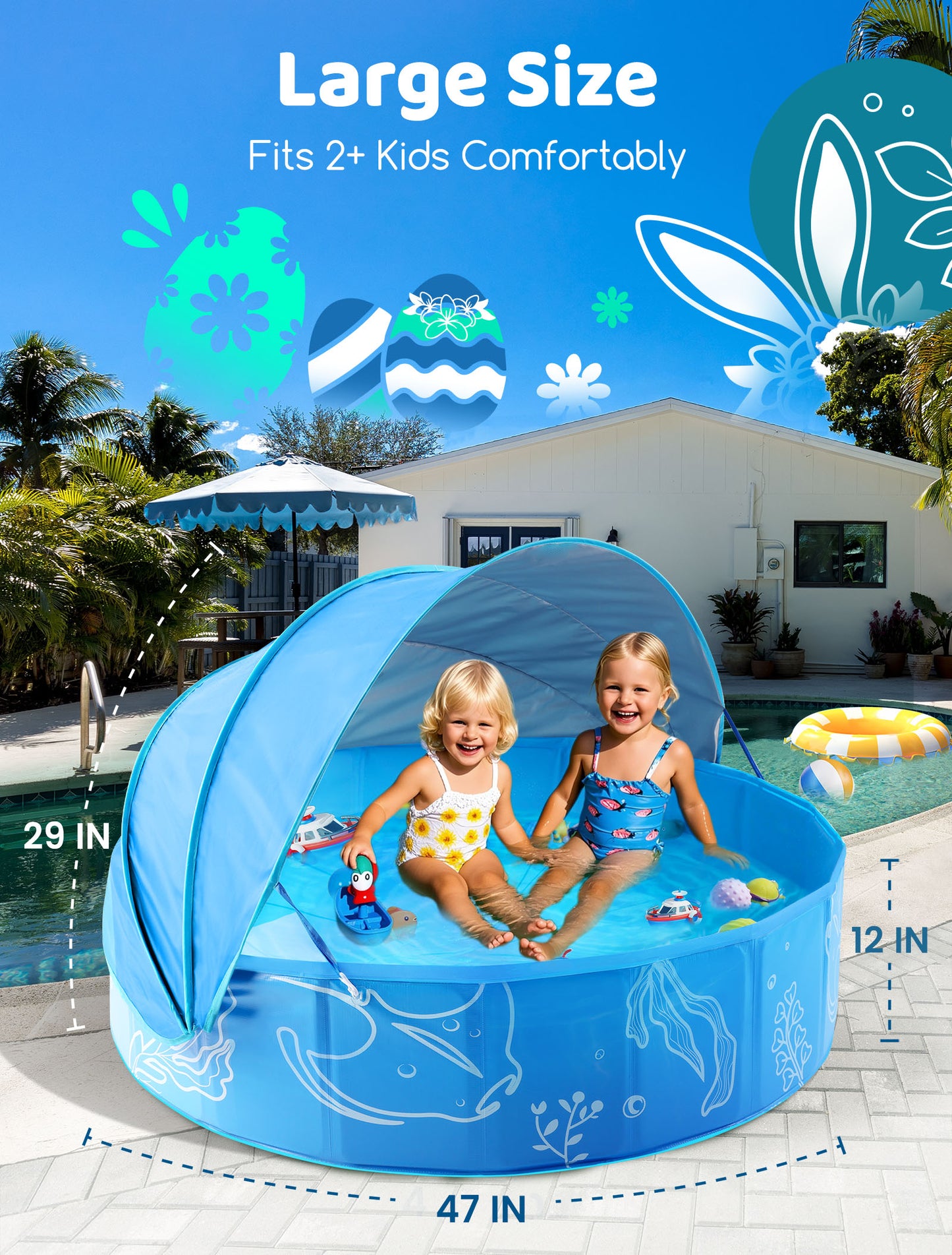 Hikiddy Foldable Kiddie Pool with Canopy