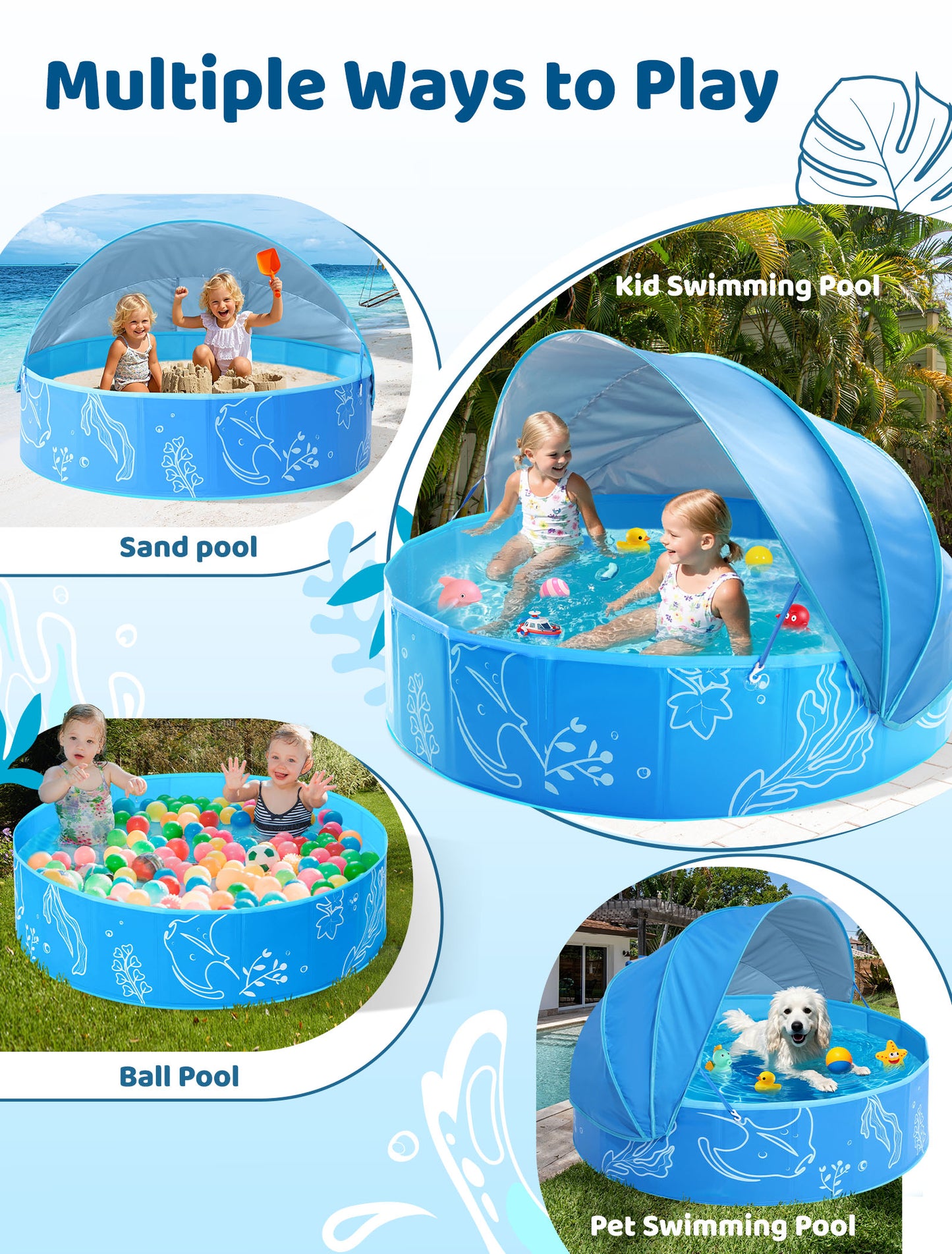 Hikiddy Foldable Kiddie Pool with Canopy