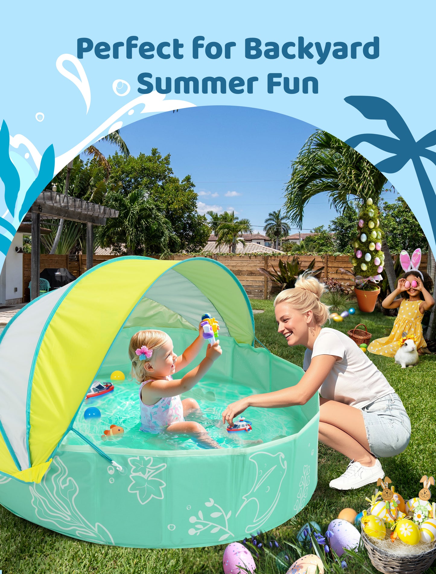 Hikiddy Foldable Kiddie Pool with Canopy