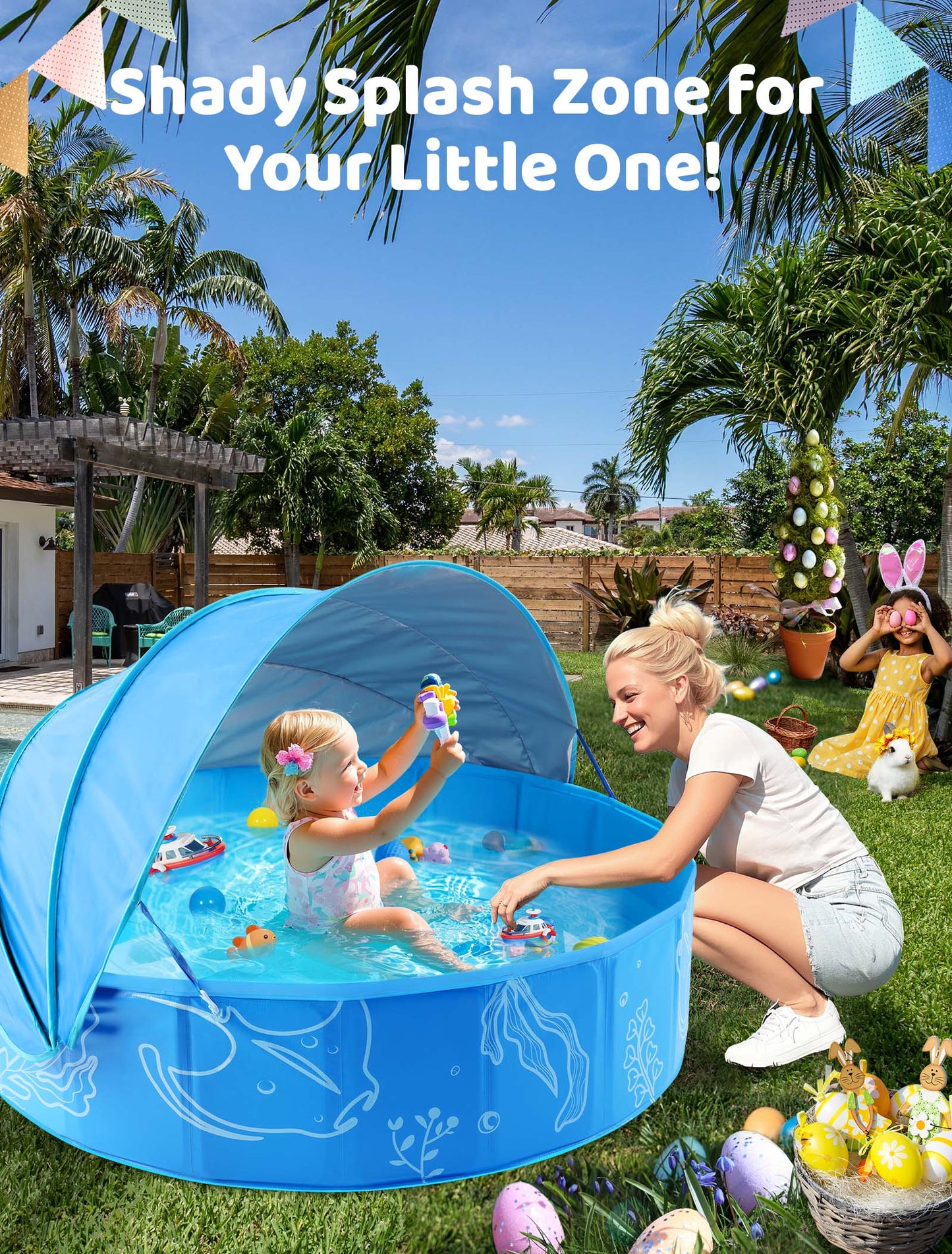 Hikiddy Foldable Kiddie Pool with Canopy