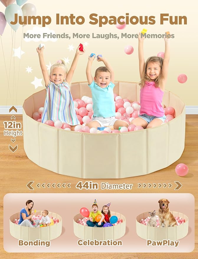Large Ball Pit for Toddlers - 44 in Baby Ball Pit with Pop-Up Playmat, Portable and Foldable Kids Ball Pit, Dog Play Pit, Indoor and Outdoor Use, Hold Over 800 Balls, Balls Not Include